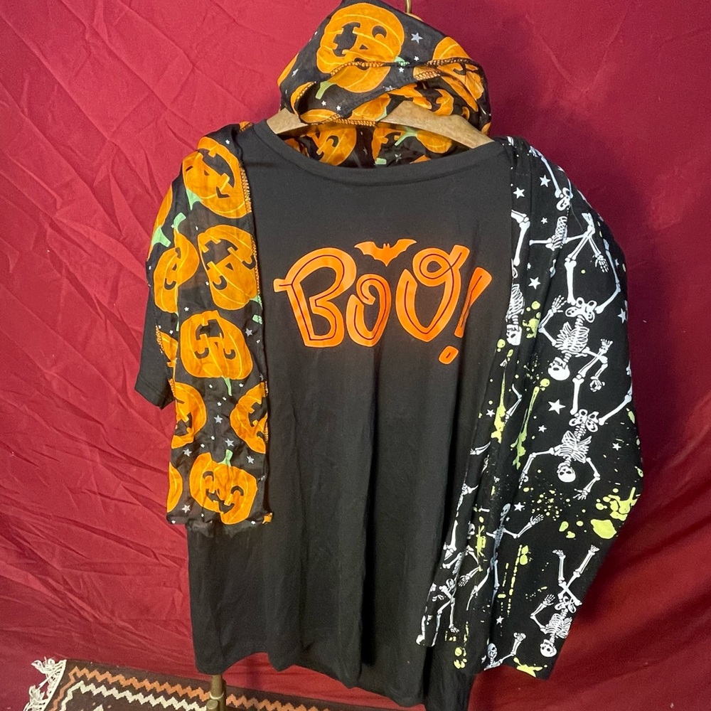 Halloween Outfit Lot XXL Boo Shirt + XXL Skeleton Leggings + Pumpkin Scarf NWOT